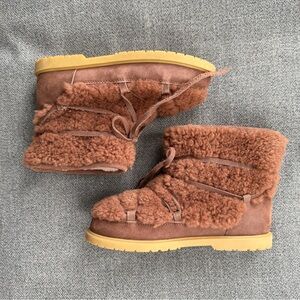 Donsje Sherpa teddy Brown wool Shearling Booties  leather kids size 33/US 2 nwot